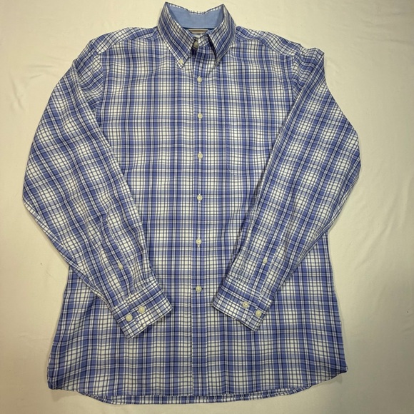 Jos. A. Bank 1905 Men’s Blue White Plaid Dress Shirt Tailored Fit Medium - Picture 2 of 8